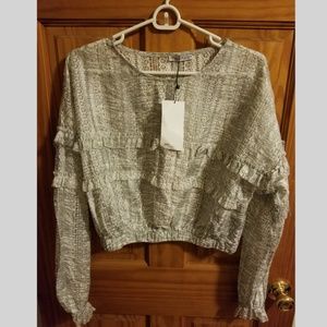 NEW Zara cropped lace sheer blouse size Large